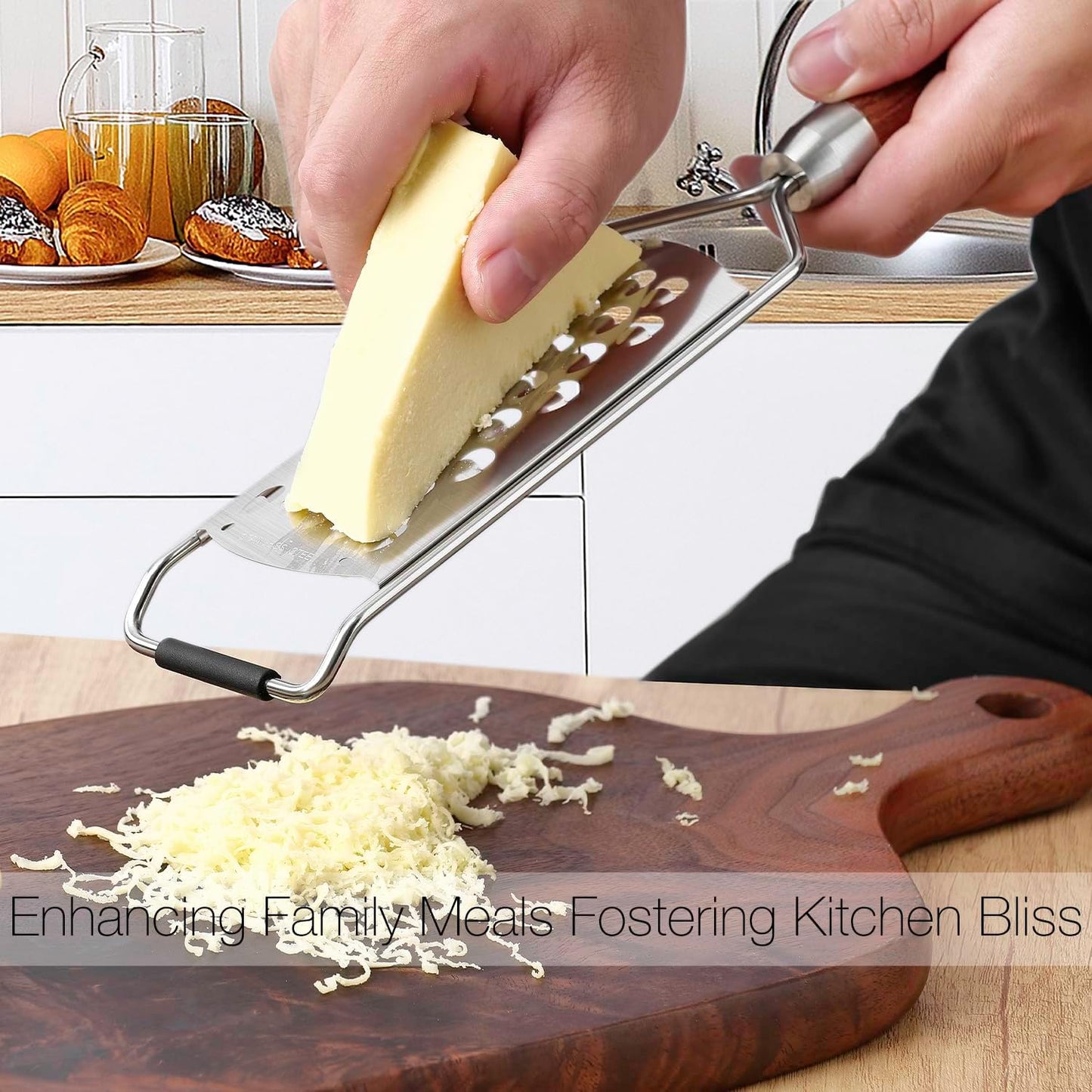 Professional-Grade Lemon Zester with Ultra-Coarse Blades, Heavy-Duty Cheese/Vegetable Grater, Solid Wood Handle Design - Rust-Resistant Durable, Essential Kitchen Tool (B1)