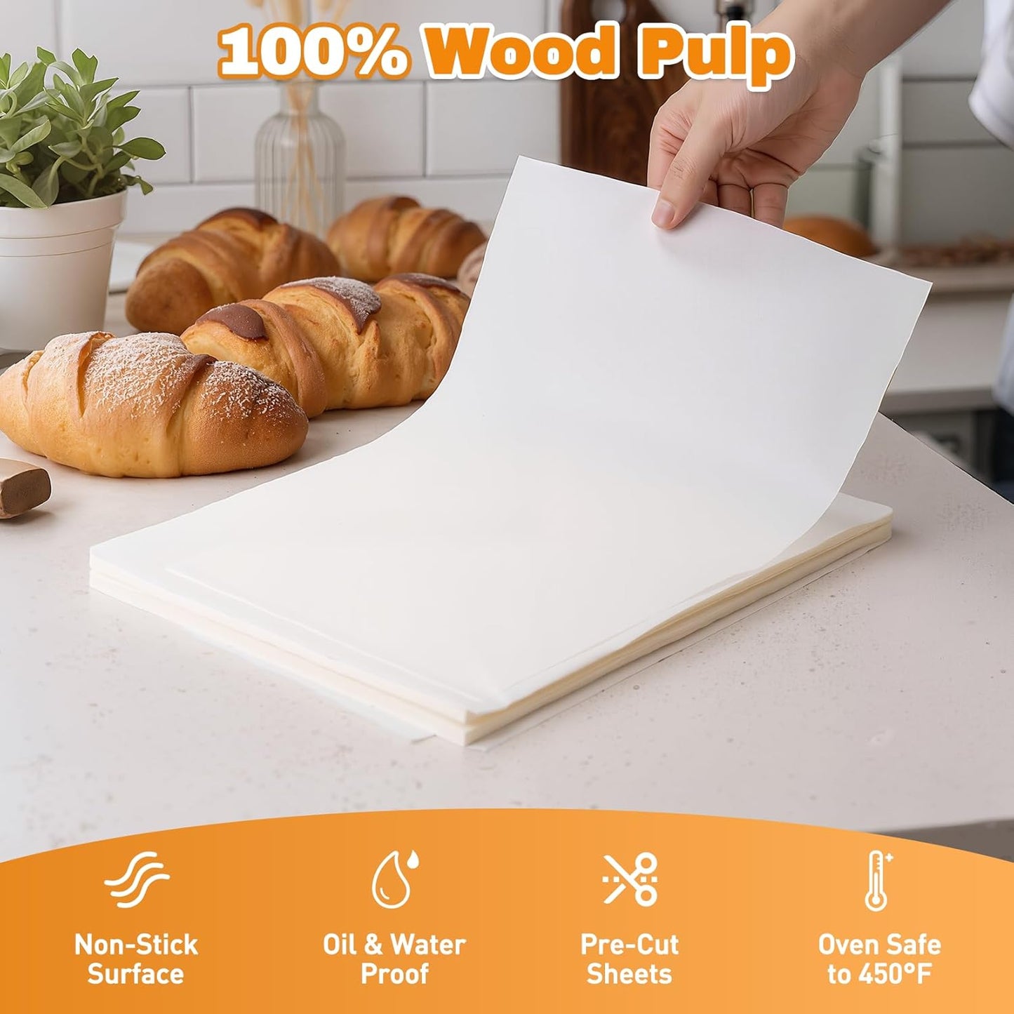 200 Pcs Parchment Paper Sheets for Baking – 12x16inch Baking Paper, White, Pre-Cut, Non-Stick, Heat-Resistant for Baking Grilling Air Fryer Steaming Bread Cup Cake Cookie and More