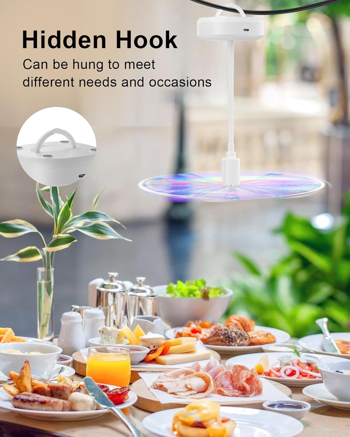 4 Pack Food Table Fan, 2000mAh USB Powered Rechargeable Food Fan, Portable Fan with Flexible Goose-Neck and Soft Blades for BBQ, Patio, Party (White)