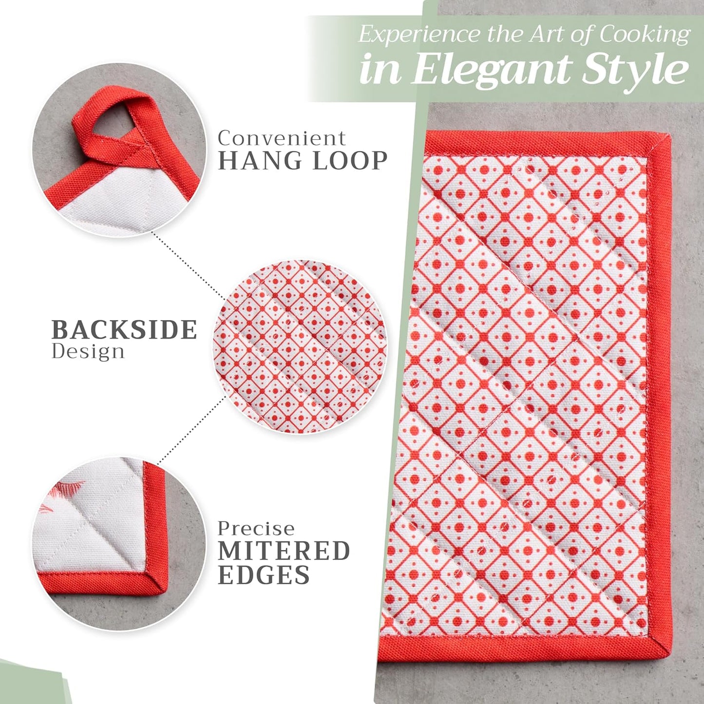 Maison d' Hermine 100% Cotton Oven Mitt & Pot Holder Set (7.5"x13" & 8"x8") Heat Resistant BBQ Cooking Gloves with Loop, Baking, Grilling, Kitchen, Handling Hot Pans (Winter Jouy)