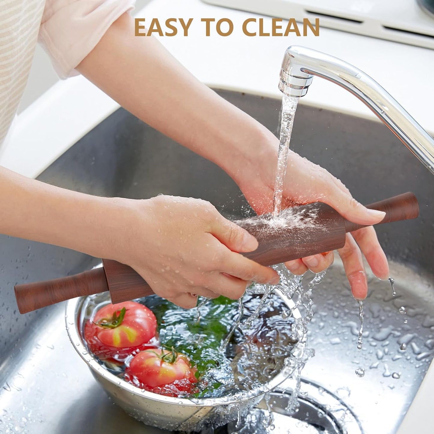 Classic Wooden Rolling Pin with Handle and Pastry Mat for Fondant, Pizza, Pies, Cookies,Rolling Pin for Baking with 3 Multi-Color Thickness Rings,17" x 2.5" (Include handle)