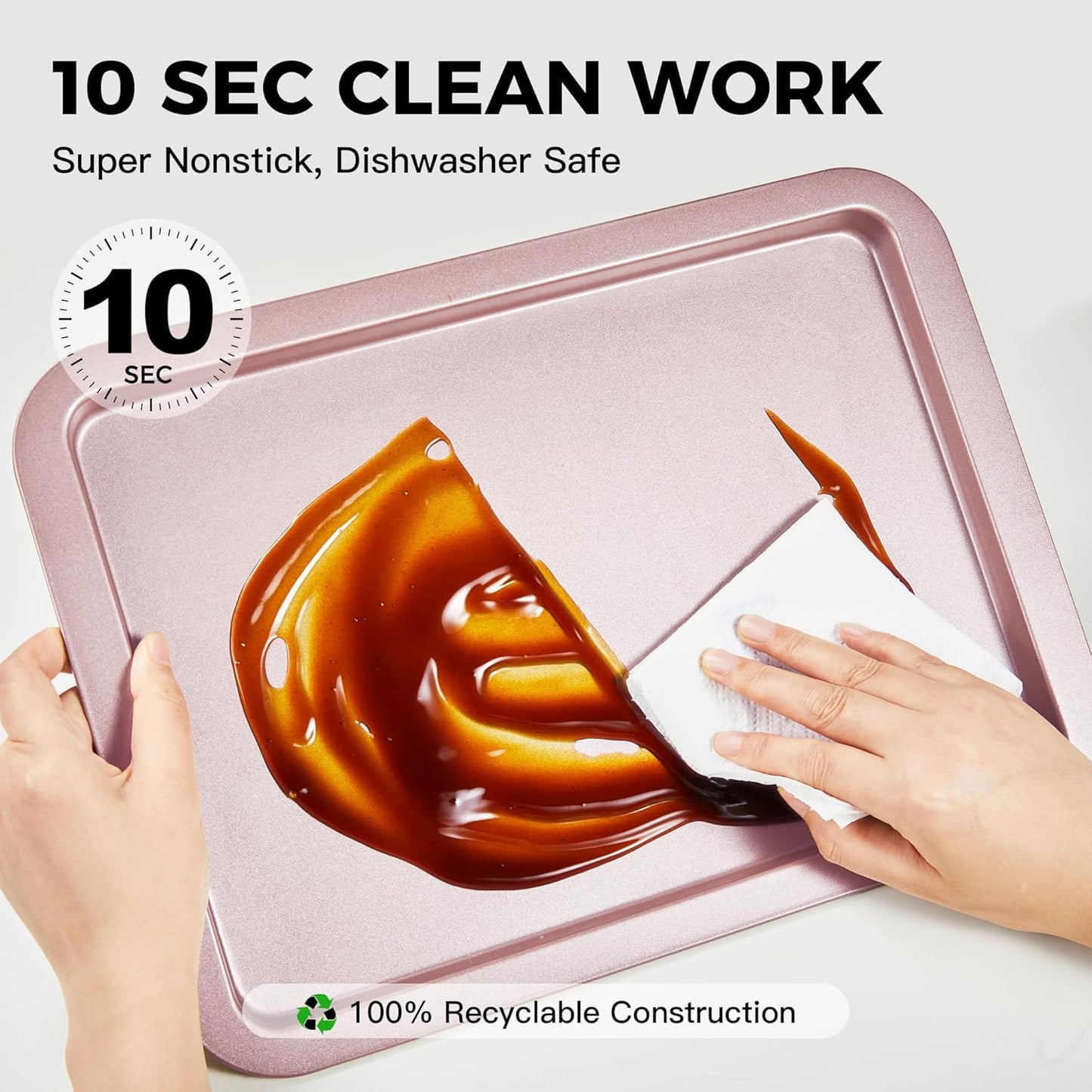 HONGBAKE Baking Sheet Pan Set, Cookie Sheet for Oven, Nonstick Bakeware Sets with Wider Grips, 3 Pack Half/Jelly Roll/Quarter Baking Tray, Premium, Dishwasher Safe-Pink