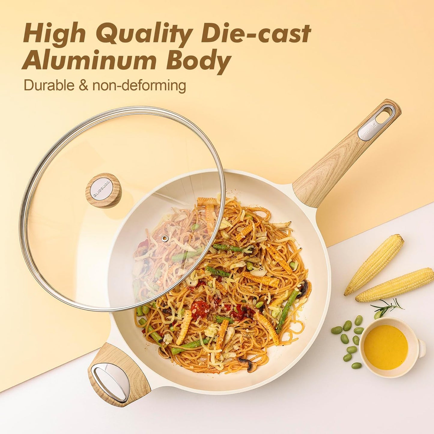 SENSARTE Ceramic Cookware Sets, Pots and Pans Set Nonstick, 20-Piece Induction Cookware, Non-toxic Healthy Non Stick Kitchen Cooking Set with Stay-Cool Handles, PFAS PTFE PFOA PFOS Free