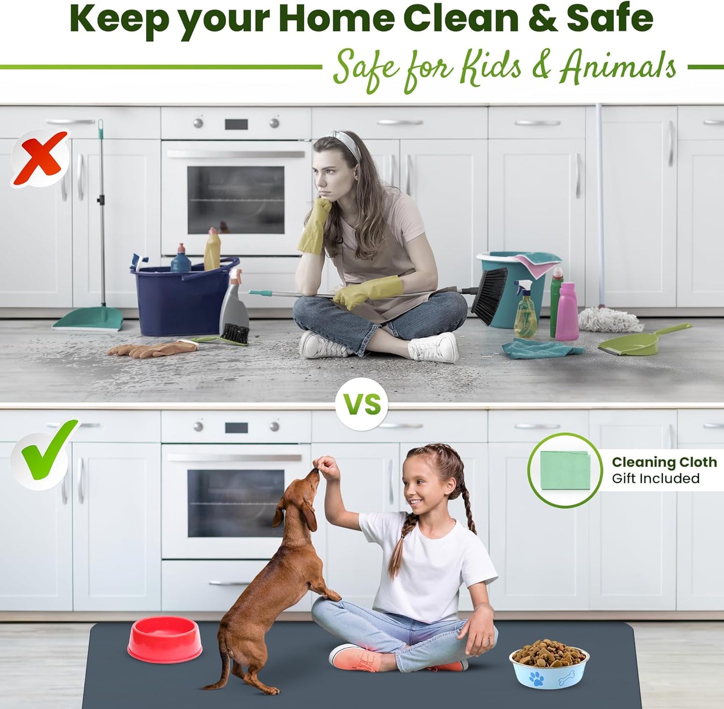 Premium Silicone Mat 25" x 17" Multipurpose Cooking Mat Thick Heat Resistant, Kitchen Counter Mat Waterproof - Coffee Machine, Countertop Protector Air Fryer, Baking mat (Grey)