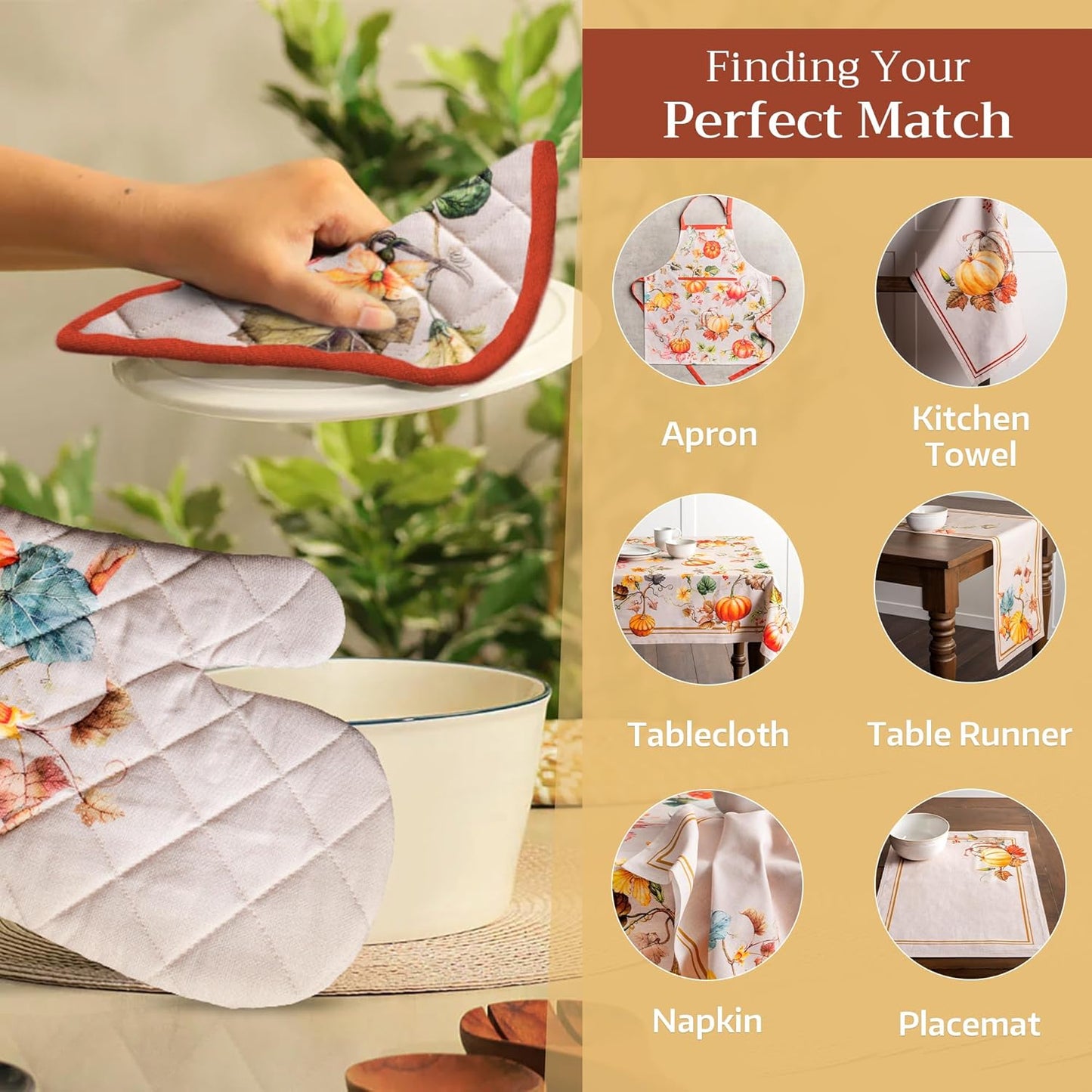 Maison d' Hermine Oven Gloves 100% Cotton Oven Mitt 7" x 13" with Loop Heat Resistant, BBQ, Cooking Gloves, Baking, Grilling, Kitchen, Handling Hot Pans (Pack of 1, Potiron)