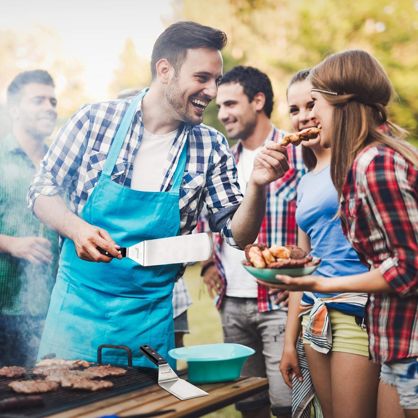 Anmarko Grill Spatula Set - Long Metal Spatula Spatula - Griddle Scraper and Pancake Flipper or Pizza Spatula - Offset Spatula - Stainless Steel Utensil Great for BBQ Grill Flat Top