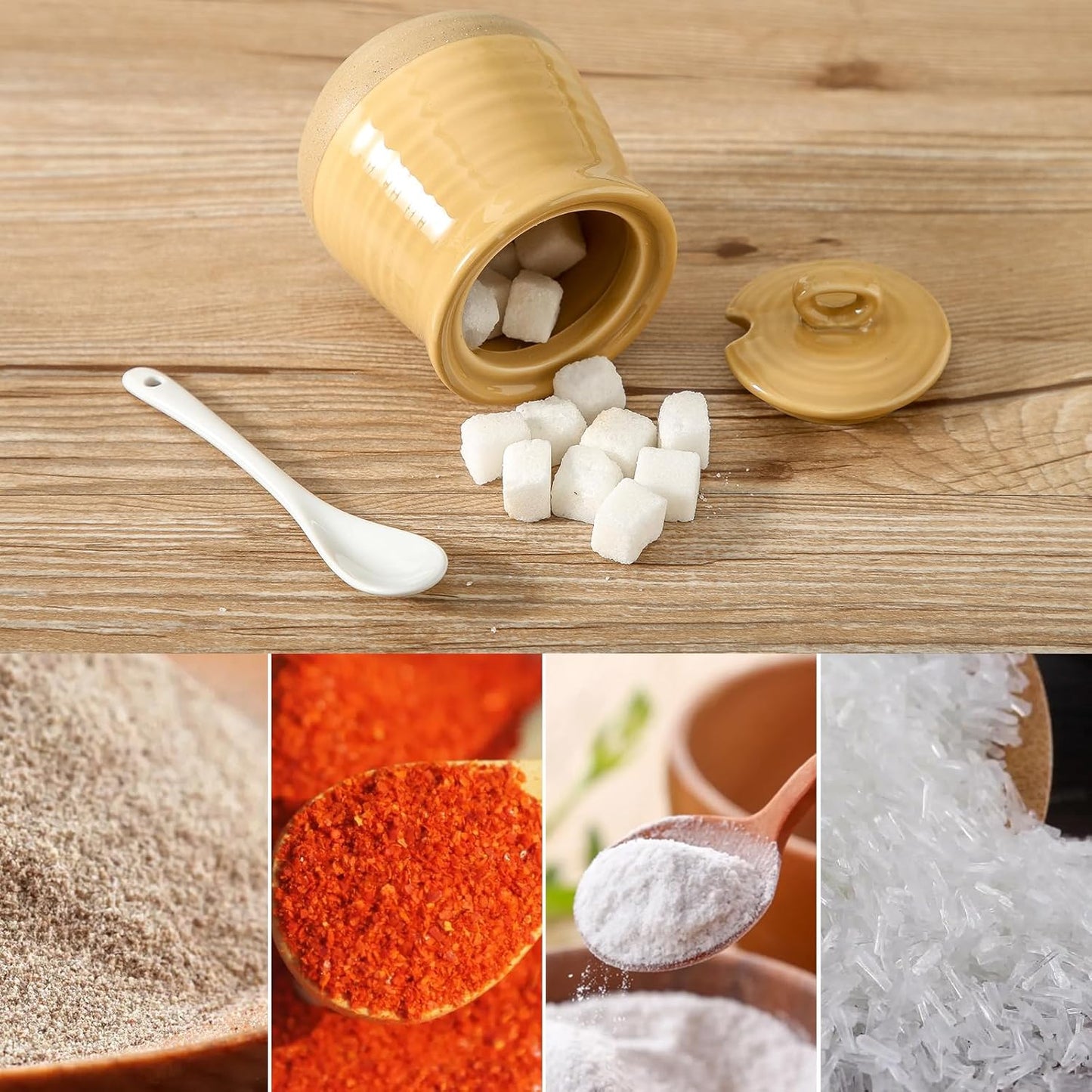 Hasense Sugar and Creamer Set, 11 Ounce Sugar Bowl with Lid and Spoon, 10 Ounce Creamer Container, Ceramic Cream and Sugar set for Coffee Bar, Dishwasher Safe, Yellow