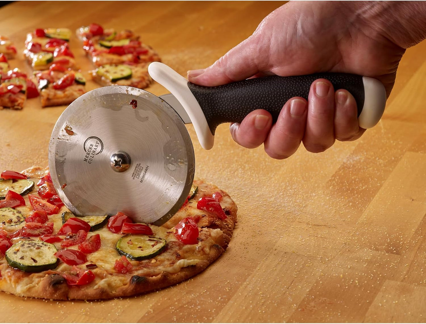 Mercer Culinary Millennia Pizza Cutter with White Handle, 4 Inch Wheel, Stainless Steel