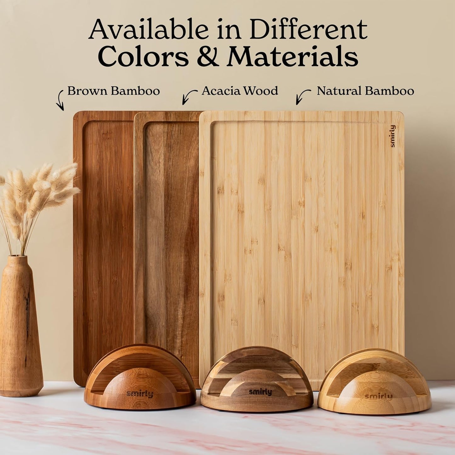 SMIRLY Wooden Cutting Boards For Kitchen - Bamboo Cutting Board Set with Holder, Wood Cutting Board Set, Cutting Board Wood, Wooden Chopping Board, Wooden Cutting Board Set