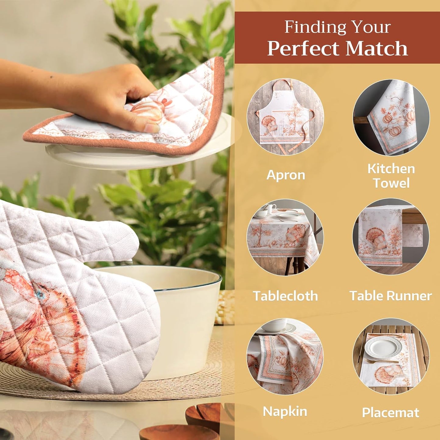 Maison d' Hermine Pot Holders Set 100% Cotton Heat Resistant Potholders 8" x 8" Hot Pads with Loop BBQ, Cooking, Baking, Grilling, Kitchen, Handling Hot Pans (Pack of 2, Giving Thanks)