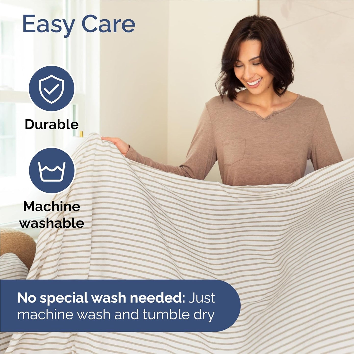 King Size 4 Piece Sheet Set - Comfy Breathable & Cooling Bed Sheets Set - Hotel Luxury Bedding for Women, Men, Kids, Teens, Boys & Girls - Deep Pockets, Soft, Wrinkle Free - Oeko-Tex - Beige Stripes 2