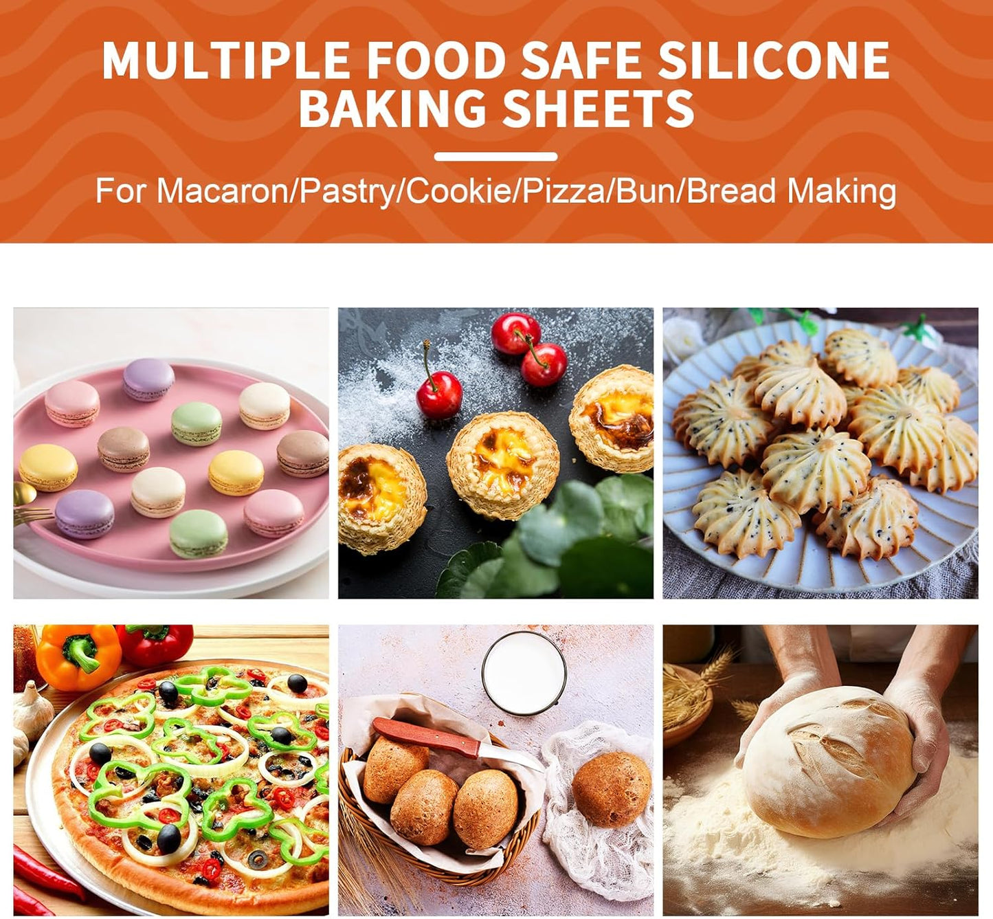 KitchenRaku Silicone Baking Mat, 16.5"x11.6" Non Stick Reusable Silicone Cooking Mat, BPA Free Baking Sheet for Cookies, Macarons Bread & Pastry, Toaster Pad Set of 2