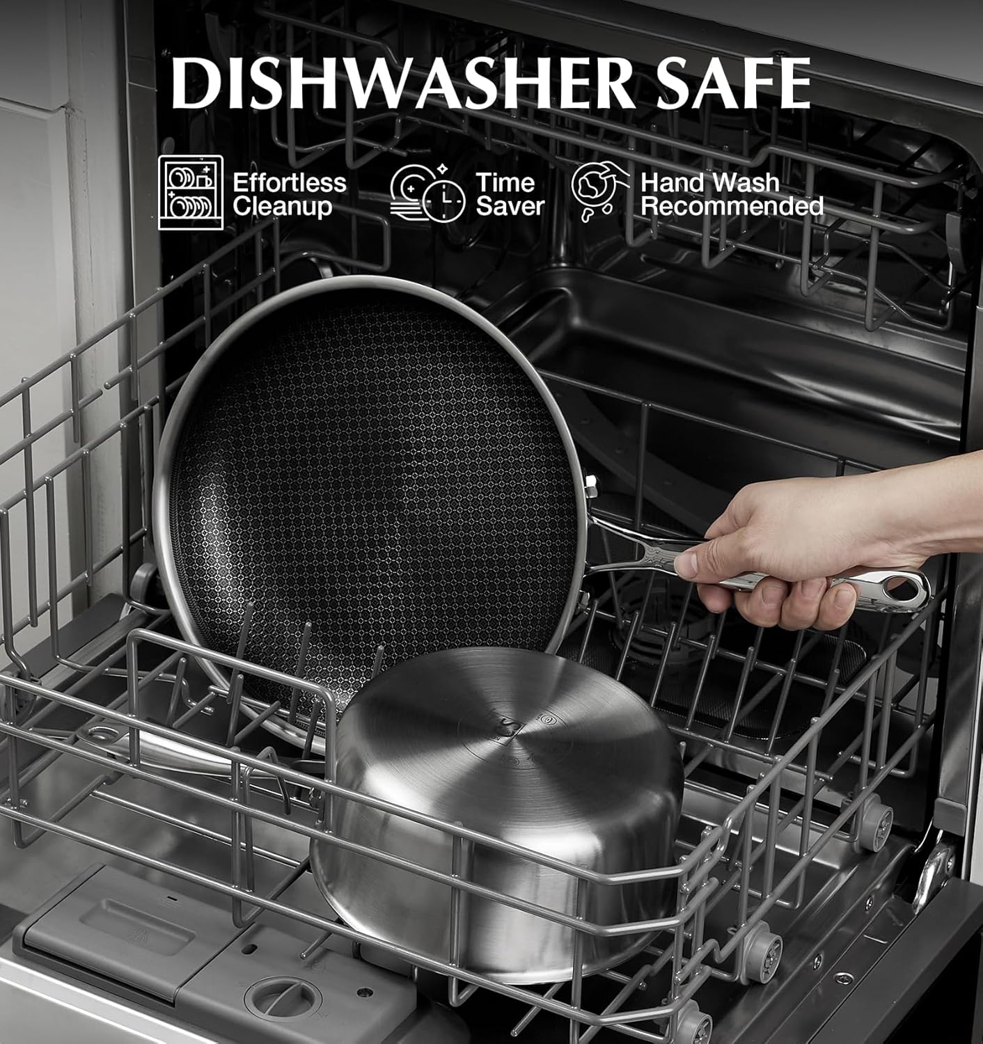 KOCH SYSTEME CS Hybrid Nonstick Stainless Steel Saucepan Set, 6-Piece Triply Stainless Steel Saucepan Set with Hybrid Honeycomb Interior, 1QT & 2QT & 3QT Sauce Pans, Induction Ready, Steel Pot Set