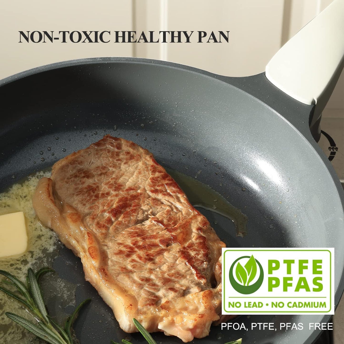Nonstick Ceramic Frying Pan with Lid, Non Toxic Skillet, Healthy Egg & Omelet & Chef's Skillet, PTFE PFOA & PFAS Free, Induction Compatible. (10Inch W/L)