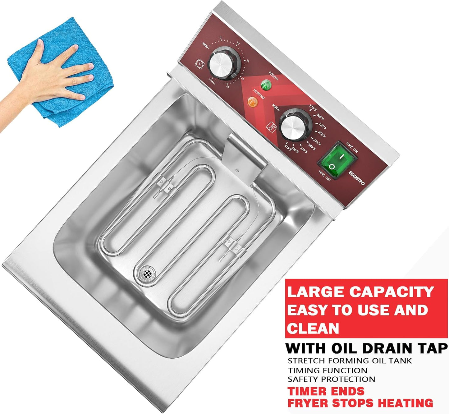 Deep Fryer 12L Large Electric Fryer with Oil Drain and Timer Deep Fryer with Basket and Lid Stainless Steel Countertop fryer Commercial Fryer for Restaurant and Home Kitchen 120V 1750W