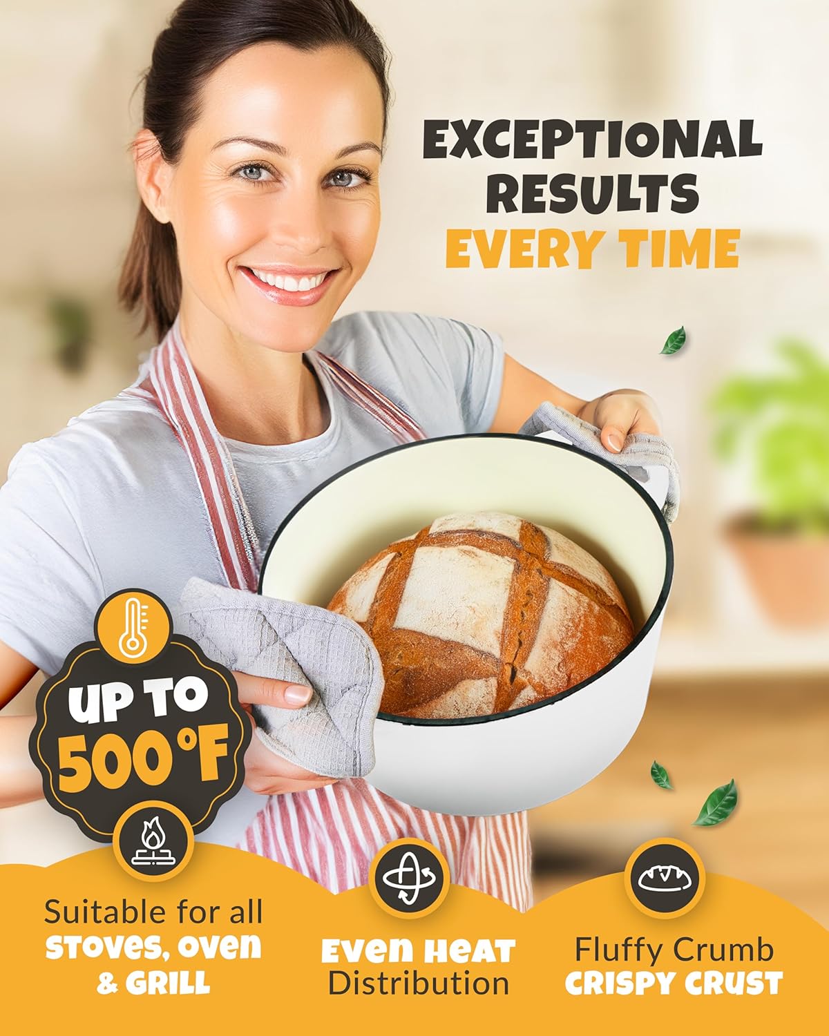 Dutch Oven for Bread Baking - incl. Sourdough Bread-Baking Supplies like Banneton Bread-Proofing Basket - 5QT Enameled Cast Iron Bread-Oven with Lid, Baking Pan, Scoring Tool Lame