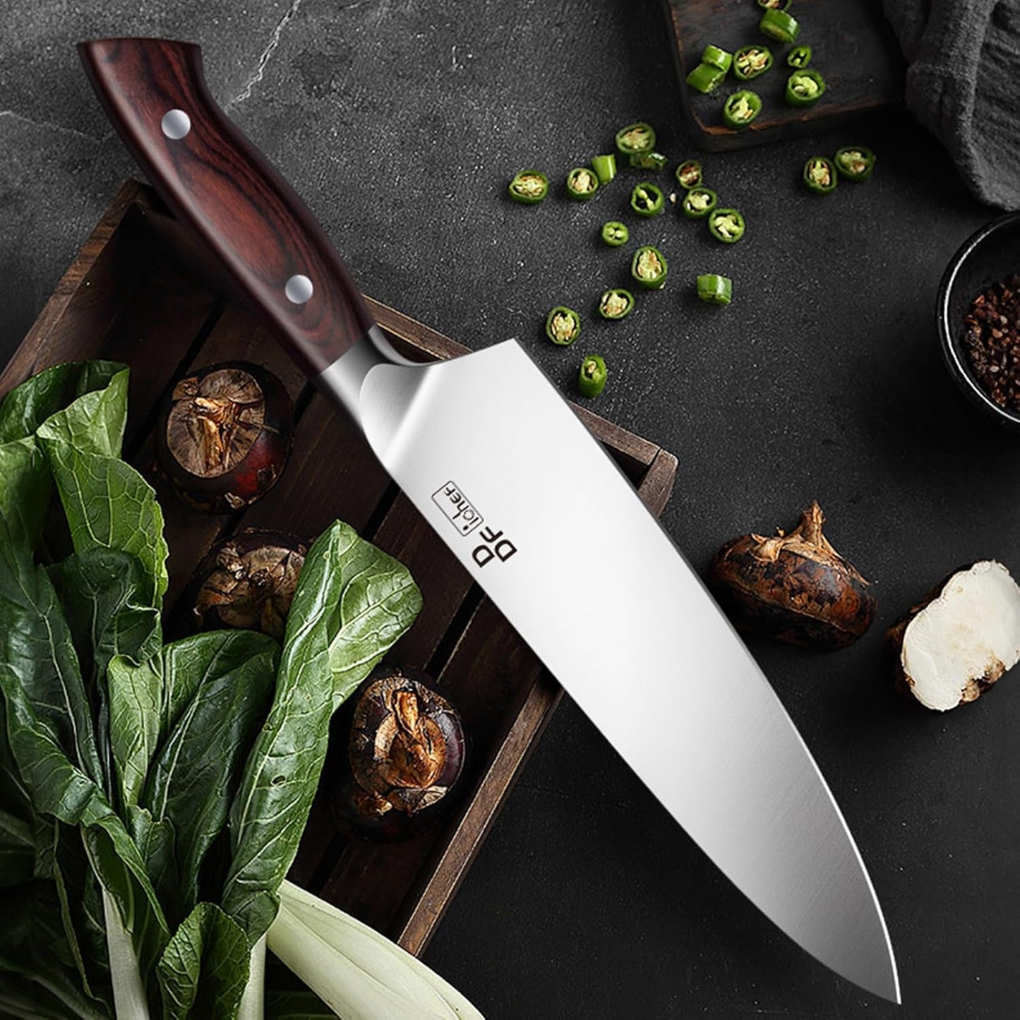 DDF iohEF Chef Knife Sharp Kitchen Knife 8 inch Japanese Stainless Steel Professional Cutting Knife Ultra-sharp Chef's Cooking Knife with Non-slip Ergonomic Handle and Gift Box