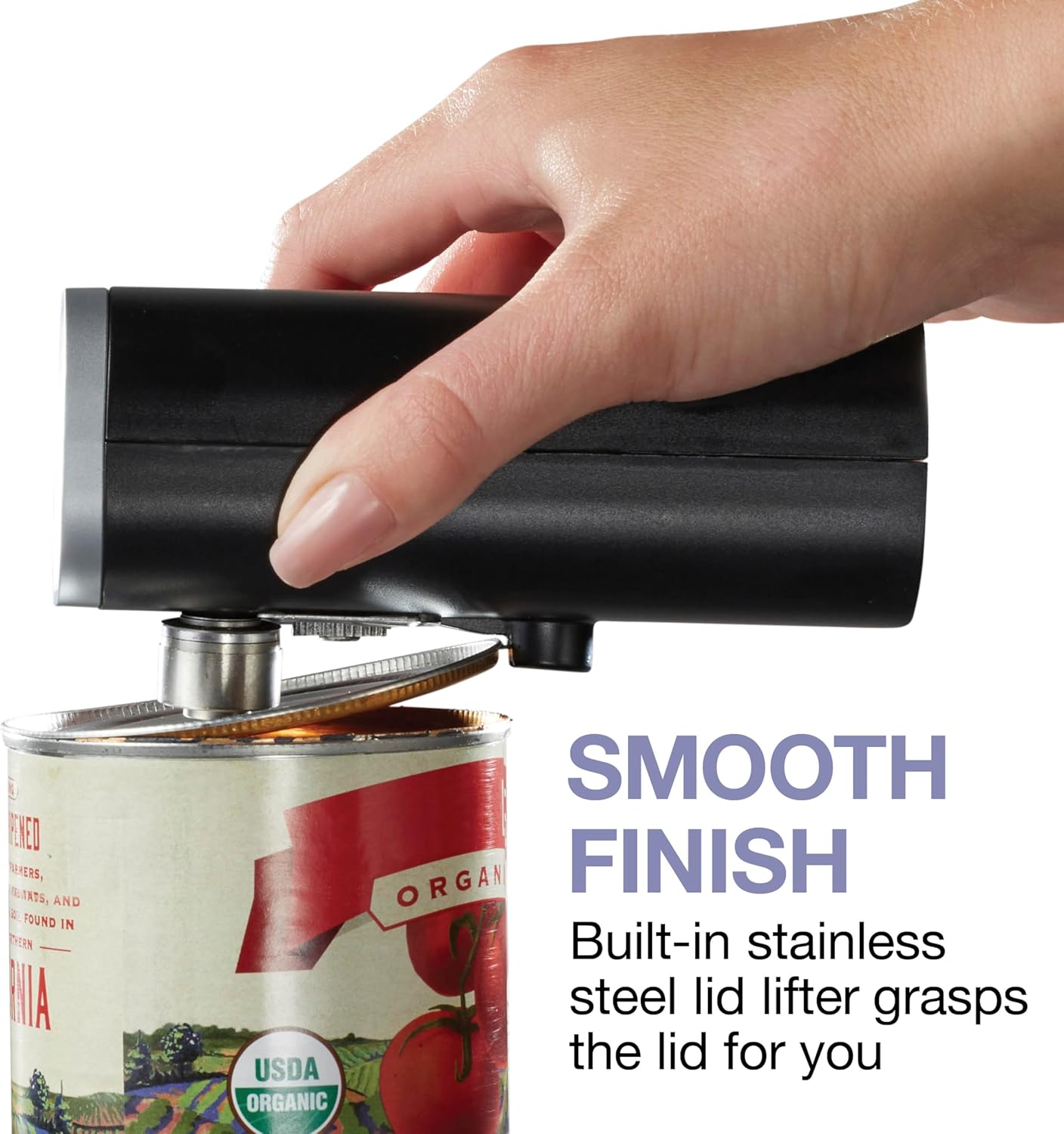 Proctor Silex Automatic Electric Can Opener, Hands Free Cordless Operation & USB Rechargeable, Self-Aligning, Cut Smooth Touch Lid Edges, Compact and Easy to Store, Black