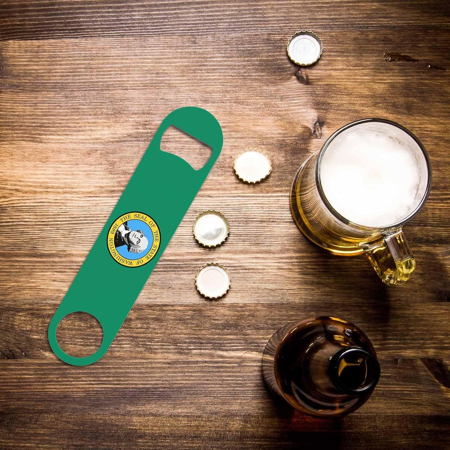 Washington State Flag Stainless Steel Bottle Opener American Flag Green Flat Beer Bottle Opener Keychain for Home Kitchen Bar Restaurant Party Birthday Gift