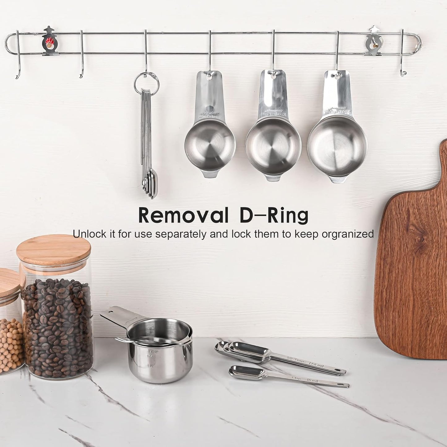 Measuring Spoons Set, 10-Piece 18/8 Stainless Steel Measuring Spoons Set with Leveler, Metric&US Metal Measuring Spoon -1/16, 1/8, 1/4, 1/3, 1/2, 3/4 Tsp, 2/3 Tbsp Long Spoons for Spice Jar