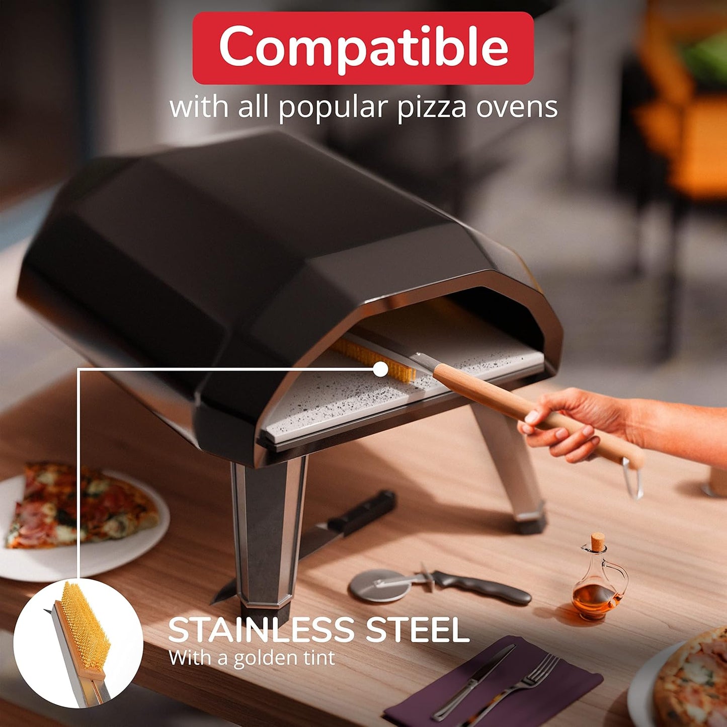 Premium Pizza Oven Accessories Kit - 6-Piece Set for Home Pizza Making: Includes Pizza Peel, Oven Brush, Bubble Popper Turner, Rocker Cutter, Dough Roller & Scraper