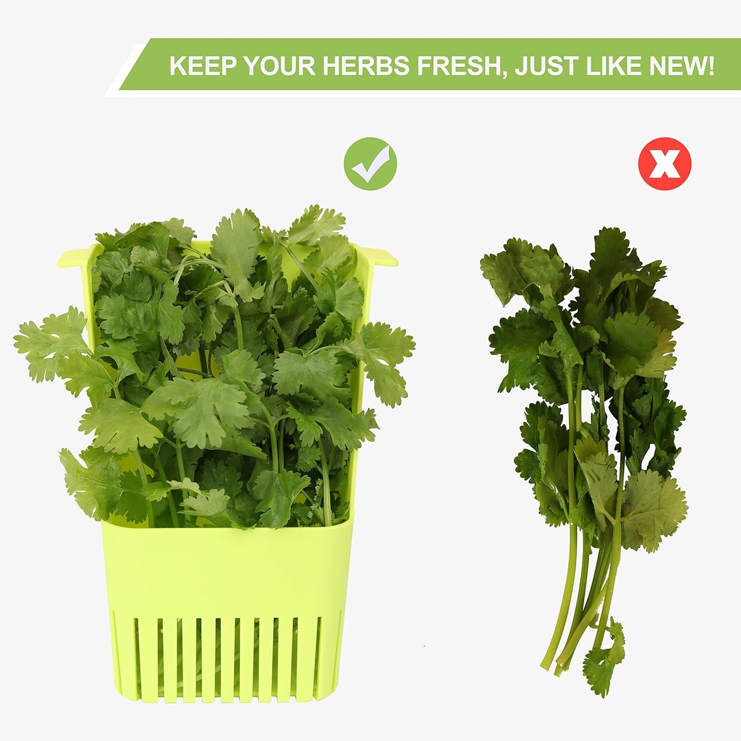 Herb Keeper Set: 2 Pack Herb Saver+1 Pack Herb Scissors+2 Pack Herb Stripper, Refrigerator Organizer, Herb Container for Cilantro, Mint & Asparagus, Keeps Fresh Herbs for 3 Times Longer Green&Orange