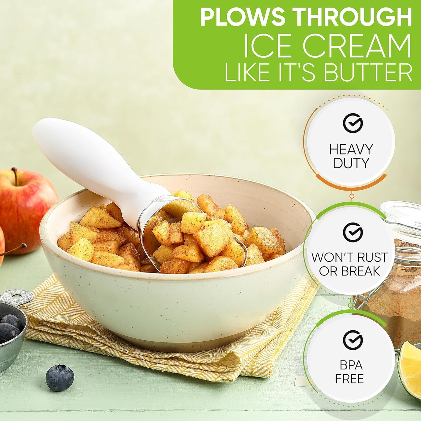 Spring Chef White Commercial Ice Cream Scoop with Comfortable Handle - Heavy Duty Metal Ice Cream Scooper for Frozen Yogurt, Gelato, Sorbet, Melon, Sundae - Dishwasher Safe Kitchen Tool