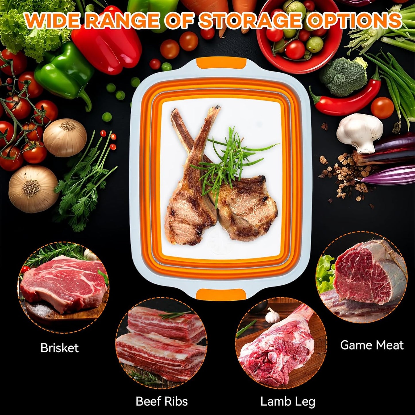 Collapsible BBQ Prep Tub with Cutting Board & Lid – 7.95 Gal / 30L Space-Saving Food Container – BPA-Free Heavy-Duty Plastic, Dishwasher Safe with Drain Hole – Offset Smoker, Backyard & Grilling