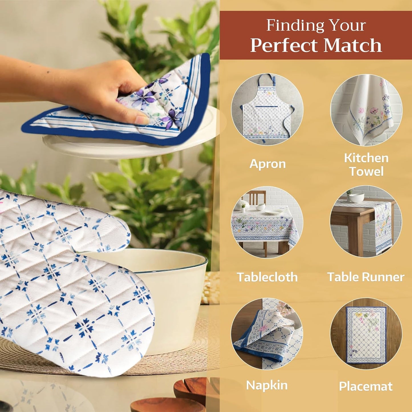 Maison d' Hermine Pot Holders Set 100% Cotton Heat Resistant Potholders 8" x 8" Hot Pads with Loop BBQ, Cooking, Baking, Grilling, Kitchen, Handling Hot Pans Spring/Summer (Pack of 2, Faience)