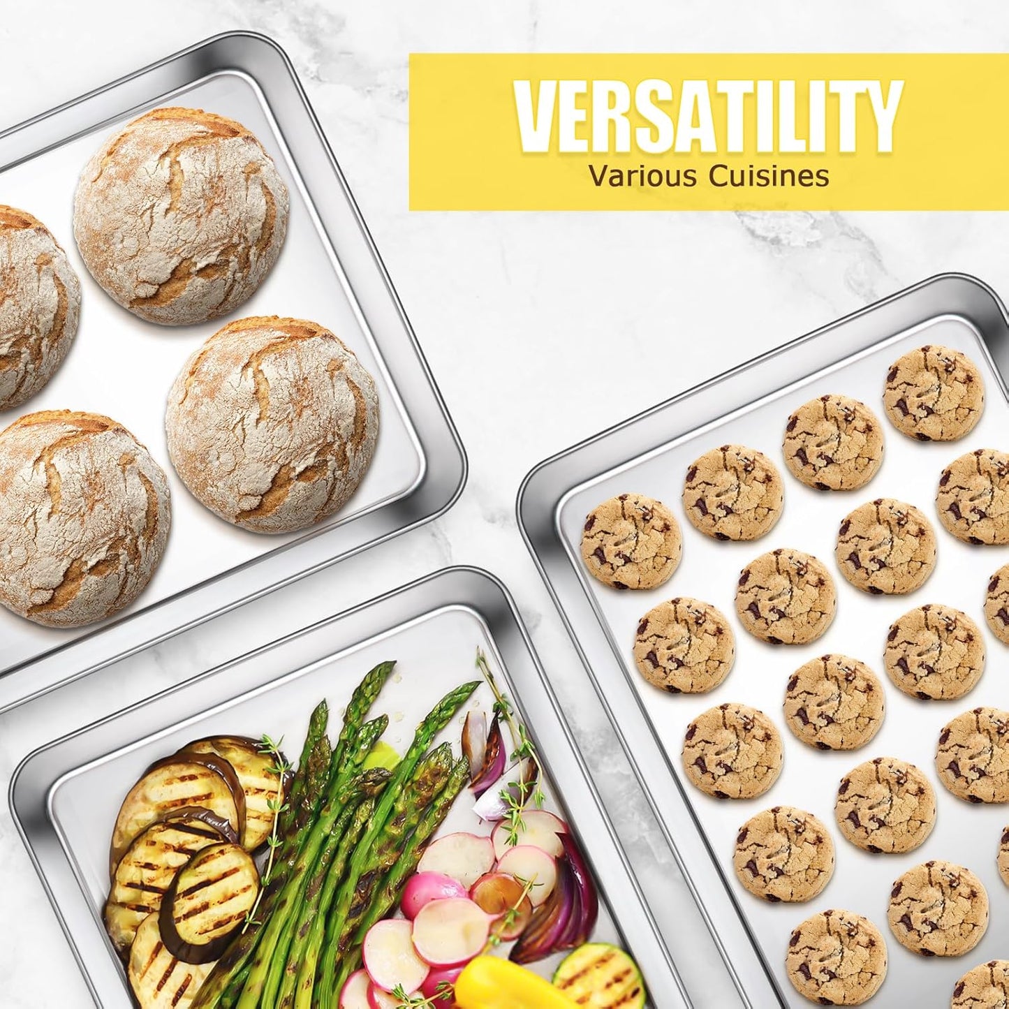 Baking Sheet, Cookie Sheet, Stainless Steel Baking Pan, 2 Piece-16''x 12'' x 1'', Sheet Pan for Oven, Jelly Roll Pan, Baking Tray for Baking&Roasting, Nonstick&Nontoxic&Easy Clean