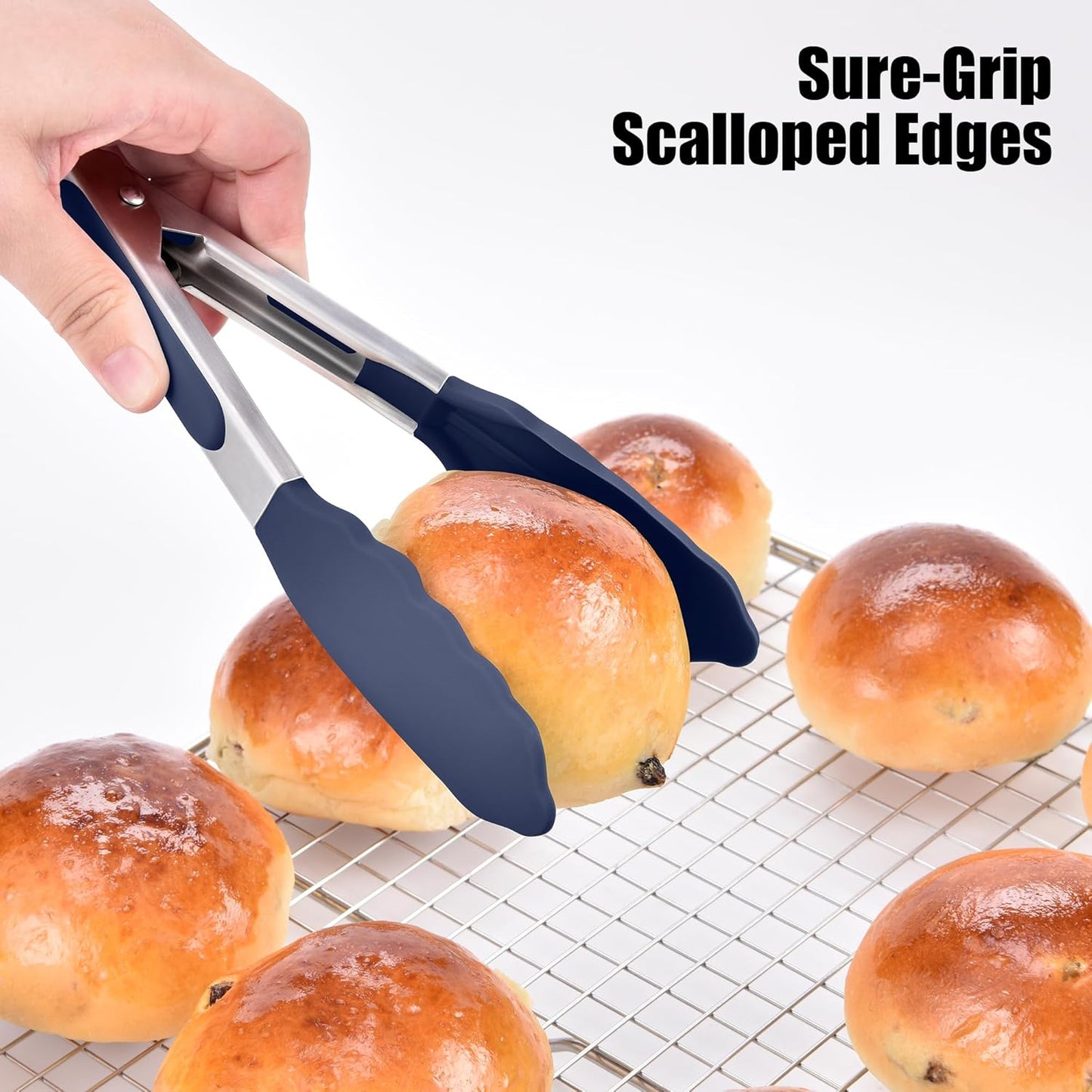 Doosu Kitchen Tong for Cooking: 600°F Heat-Resistant Silicone Food Tong, Stainless Steel Locking Tongs for BBQ (7in, Blue)