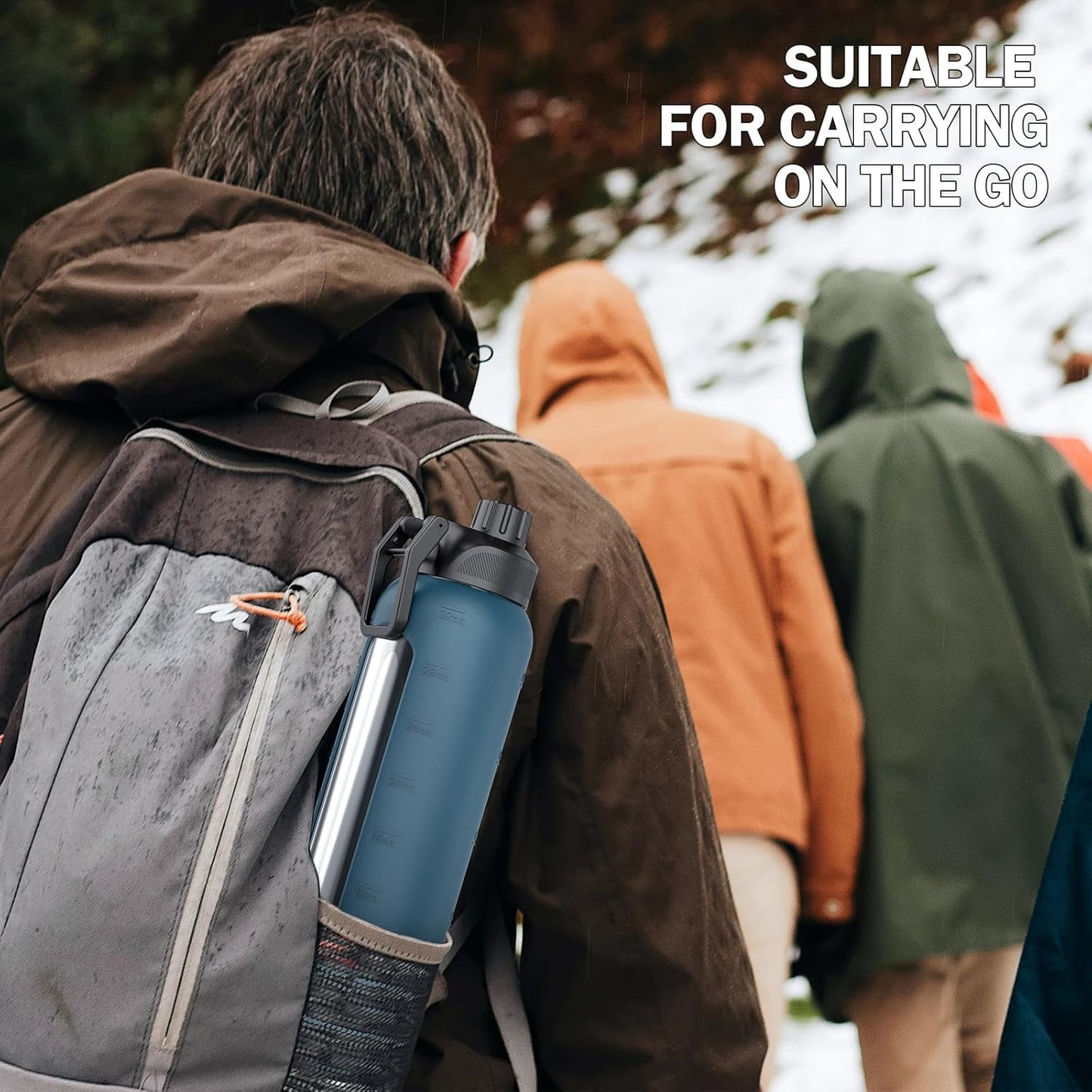 32oz Glass Water Bottle with Straw and 2 Lids- Bamboo Straw and Spout Lid with Phone Holder for Gym, Glass Drinking Bottles with Silicone Sleeve and Motivational Time Marker, Dark Blue