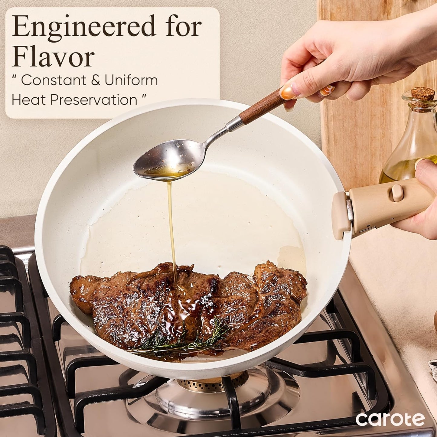 CAROTE 19pcs Pots and Pans Non Stick, Cookware Sets Detachable Handle, Induction Kitchen Pots and Pans,NonStick Cooking Set, Oven/Dishwasher/Fridge Safe, Space Saving