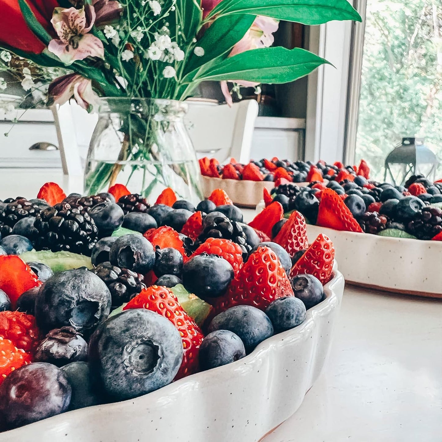 Mora Ceramic Tart Pan, 9.5 Inch Large Porcelain Baking Dish for Tarts, Quiche, Pie, Flan etc. Fluted Ruffled Edge, Oven, Microwave, Freezer, and Dishwasher safe - Great Gift For Bakers - Vanilla White