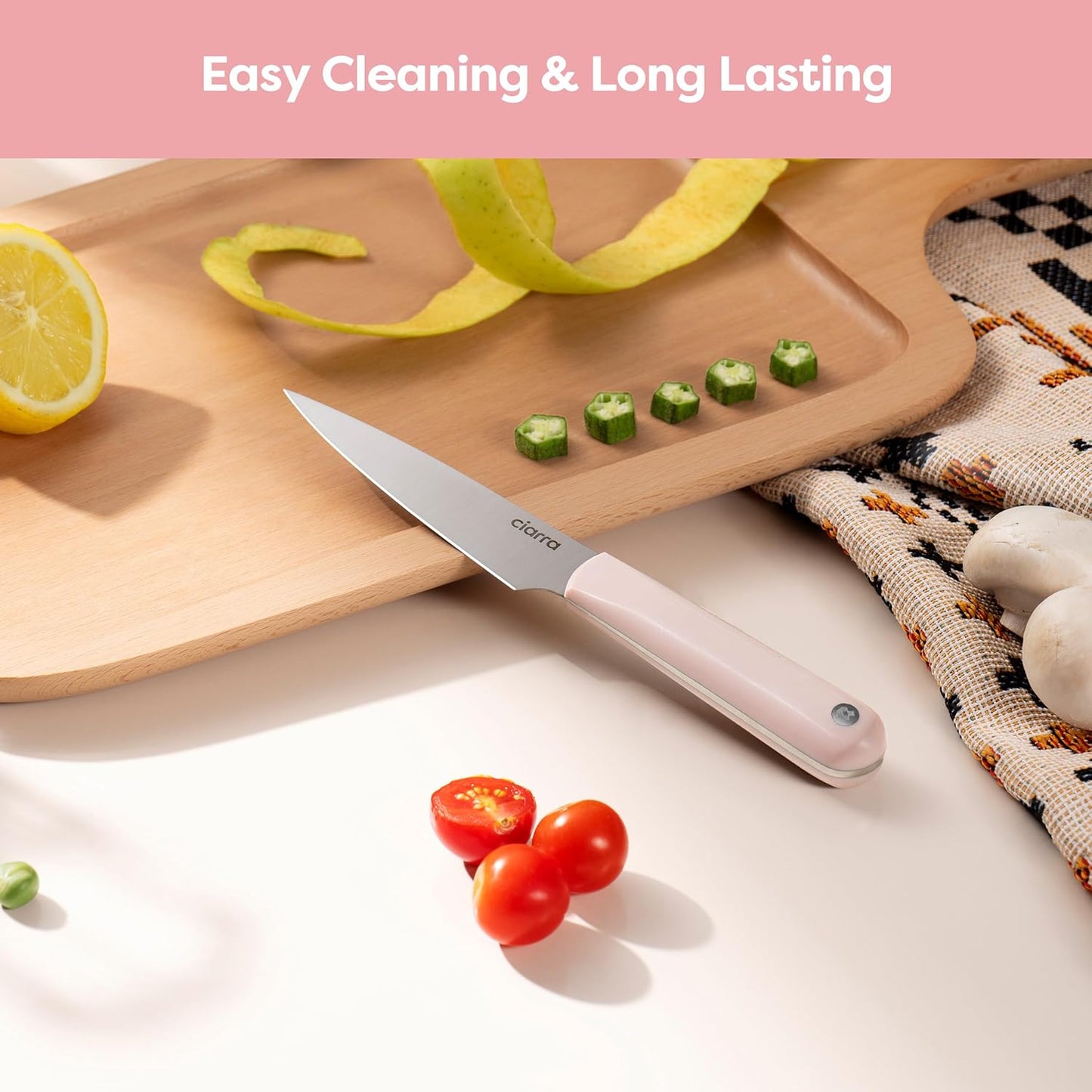 CIARRA Professional Kitchen Knife Set 4 PCS - Chef Knife Set, Bread Knife, Utility Knife, High Carbon Stainless Steel Cooking Knives with Gift Box (Pink)