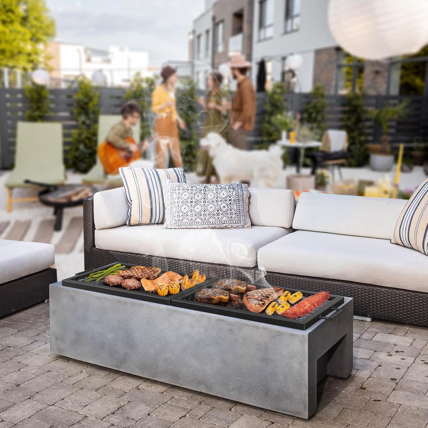 Onlyfire Foldable X-Marks Fire Pit Cooking Grate, Portable Rectangle Campfire Grill Grate with Handles, Heavy Duty Steel Campfire BBQ Grill for Outdoor, 44 inch