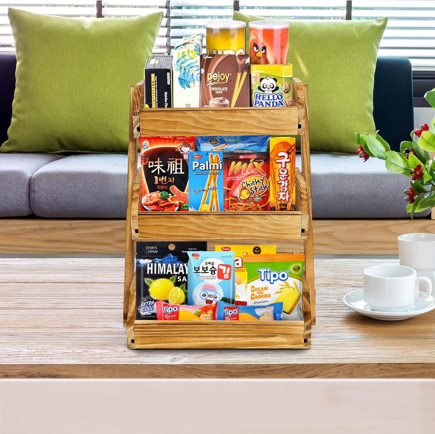 G.a HOMEFAVOR Wooden 3 Tier Fruit Basket, Brown, Pine Wood, Sturdy, Self-assembly