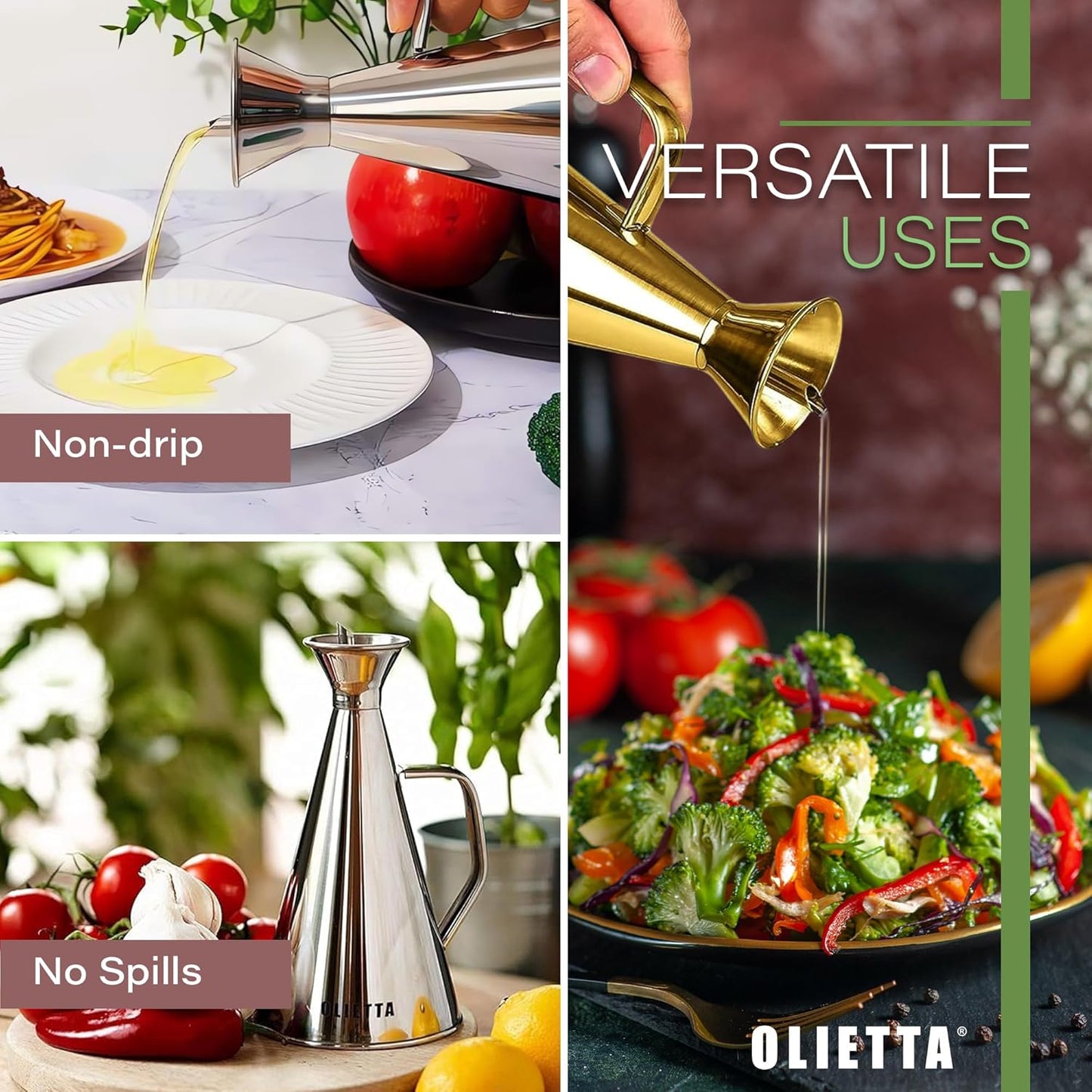 Olive Oil Dispenser Bottle Stainless Steel Non Drip Leak Proof No Mess Vinegar Pourer & Kitchen Drizzler 34 oz 1000ML 1 Litre Great for Pouring & Drizzling Easy to Clean & Leakproof