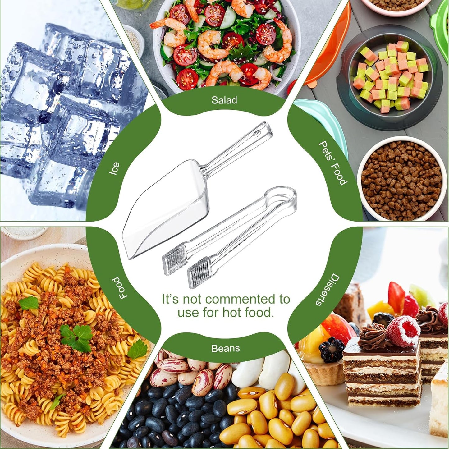 Roshtia 18 Pcs Plastic Serving Tongs Mini Kitchen Tongs Utility and Plastic Kitchen Scoops Clear Ice Scoop Mini Clear Buffet Scoop for Candy Dessert Buffet Ice Snack Coffee Tea