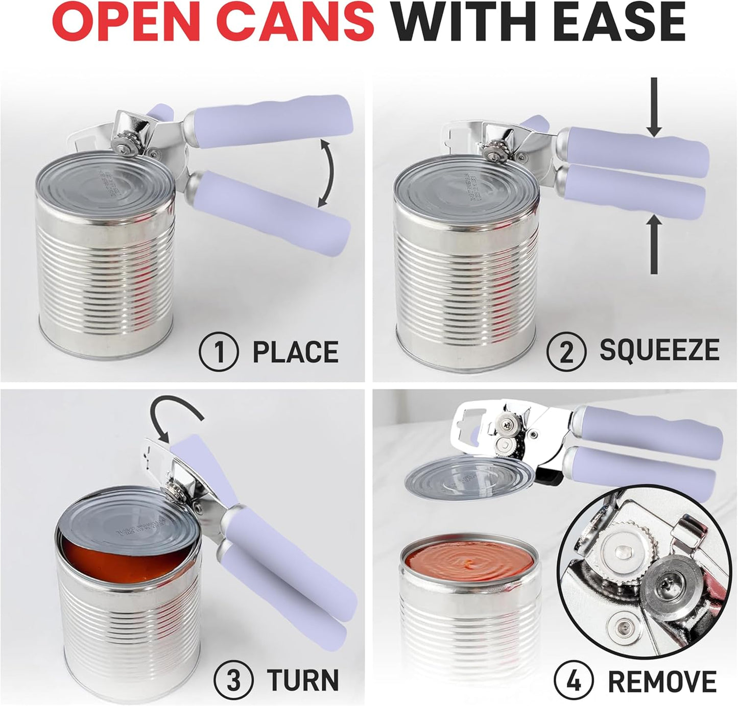 Zulay Kitchen Heavy Duty Stainless Steel Can Opener Manual with Bottle Opener - Rust Proof Manual Can Opener With Turn Knob & Comfy Soft Grip Handles - Periwinkle
