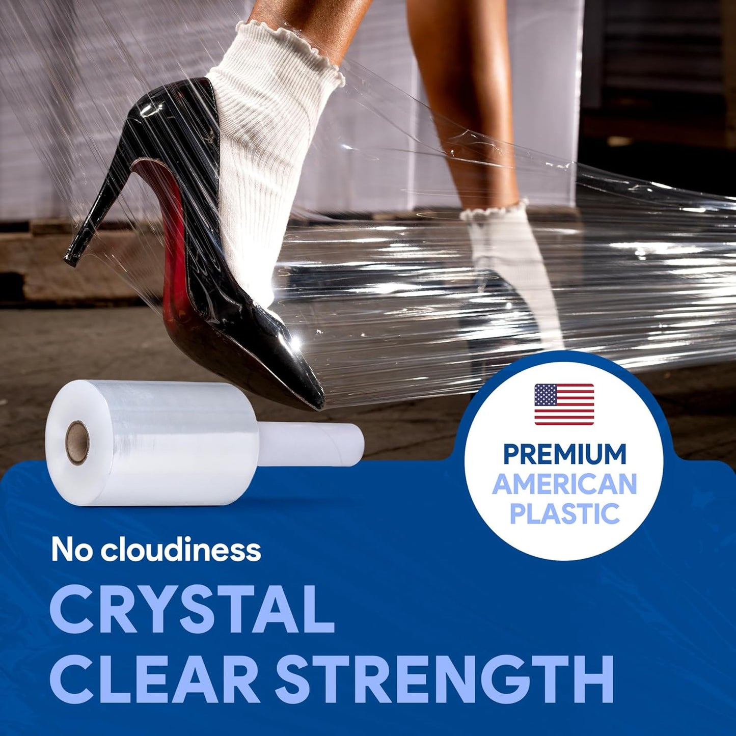 International Plastics Co. 12 Pack of 5" Plastic Stretch Film Wrap with Handles 1000 feet Each 500% Stretch Ability