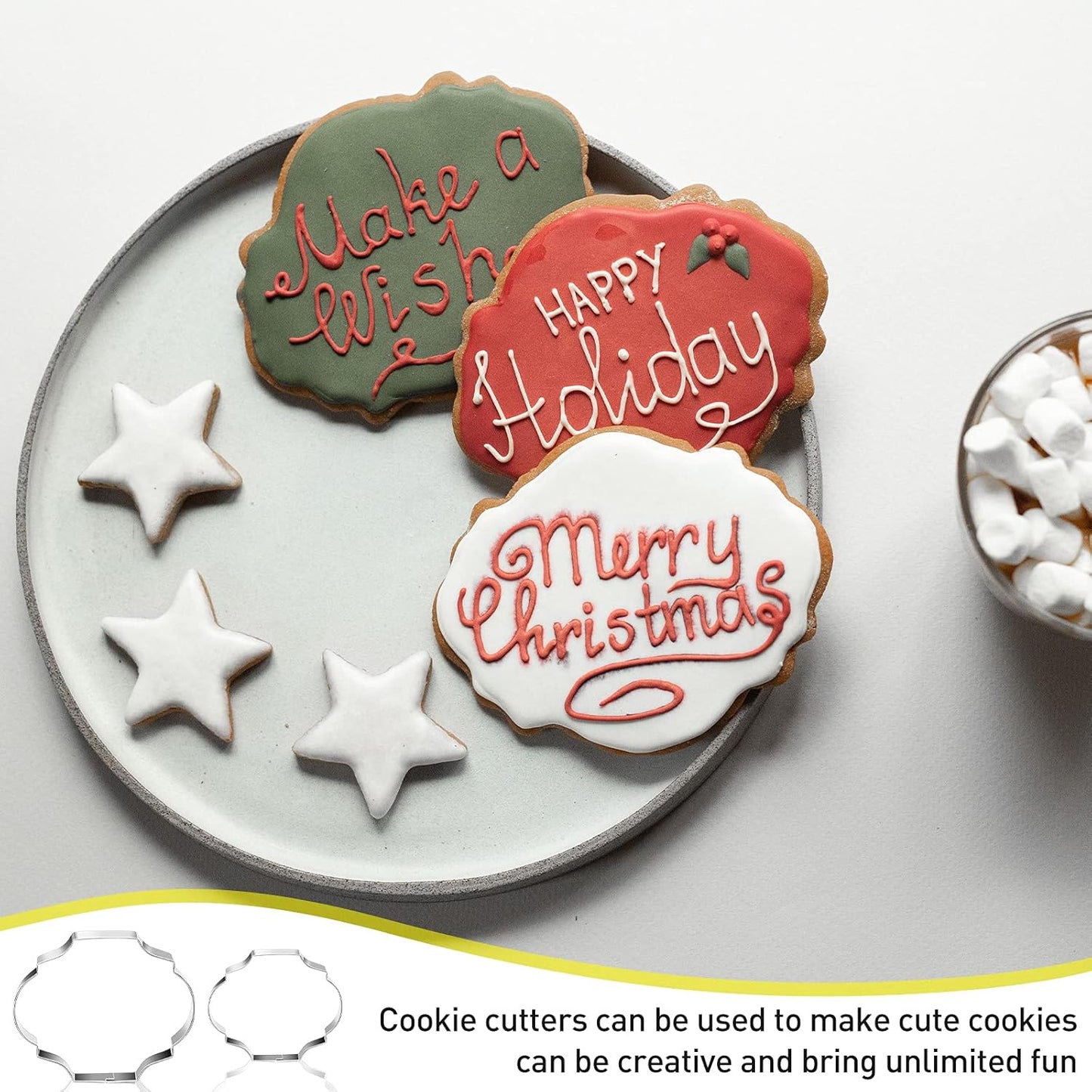 10 Pieces Plaque Frame Cookie Cutter Stainless Steel Biscuit Cutter Fondant Cake Decorating Tools and 6 Pieces Sugar Stirring Pins for Kitchen Baking