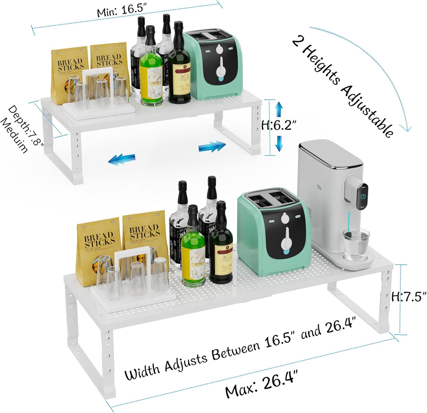 Expandable Spice Rack & Kitchen Cabinet Organizer - Stackable, Adjustable Shelves for Cabinets, Countertops, Cupboards & Pantries(3 Packs/Medium/White)