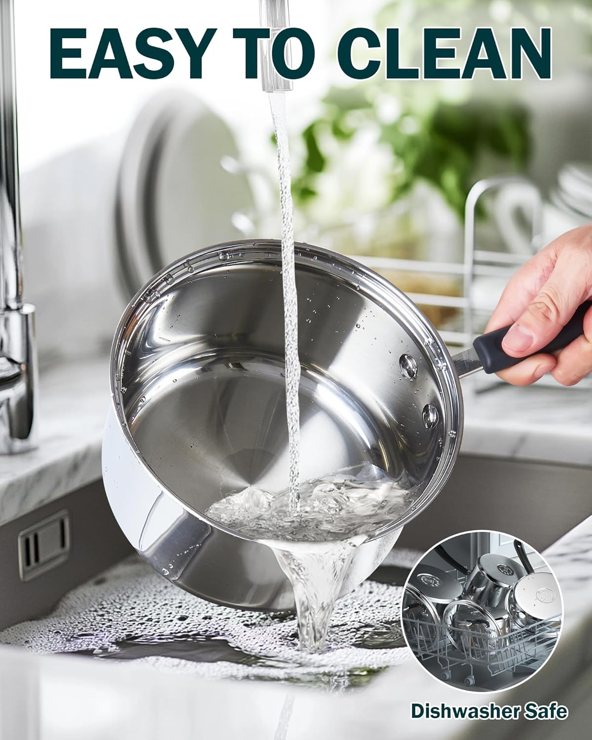 Cook N Home Saucepan Set Sauce Pot With Lid 1QT and 2QT Stainless Steel, Stay Cool Handle, silver