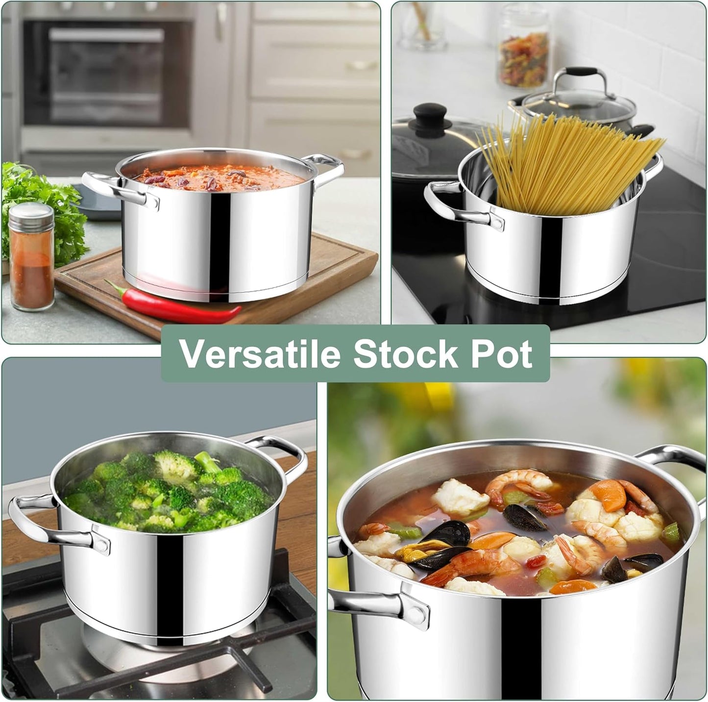 E-far Stainless Steel Stockpot, 5 Quart Pot with Glass Lid for Soup Pasta, Induction Nontoxic Cooking Pot for All Stoves, Thick Tri-Ply Bottom & Double Riveted Handle, Oven & Dishwasher Safe
