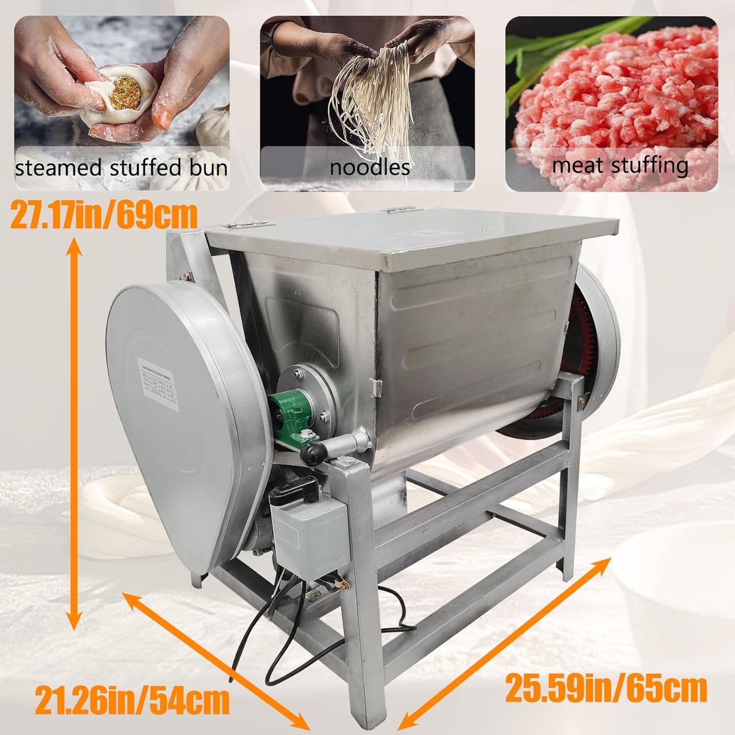 Commercial Dough Mixer, 15KG Stand Spiral Food Flour Mixer Dough Kneading Machine with 15.5 x 12 x 14inch Bowl Size and 90 Degree Tilt for Schools, Restaurant, 110V 