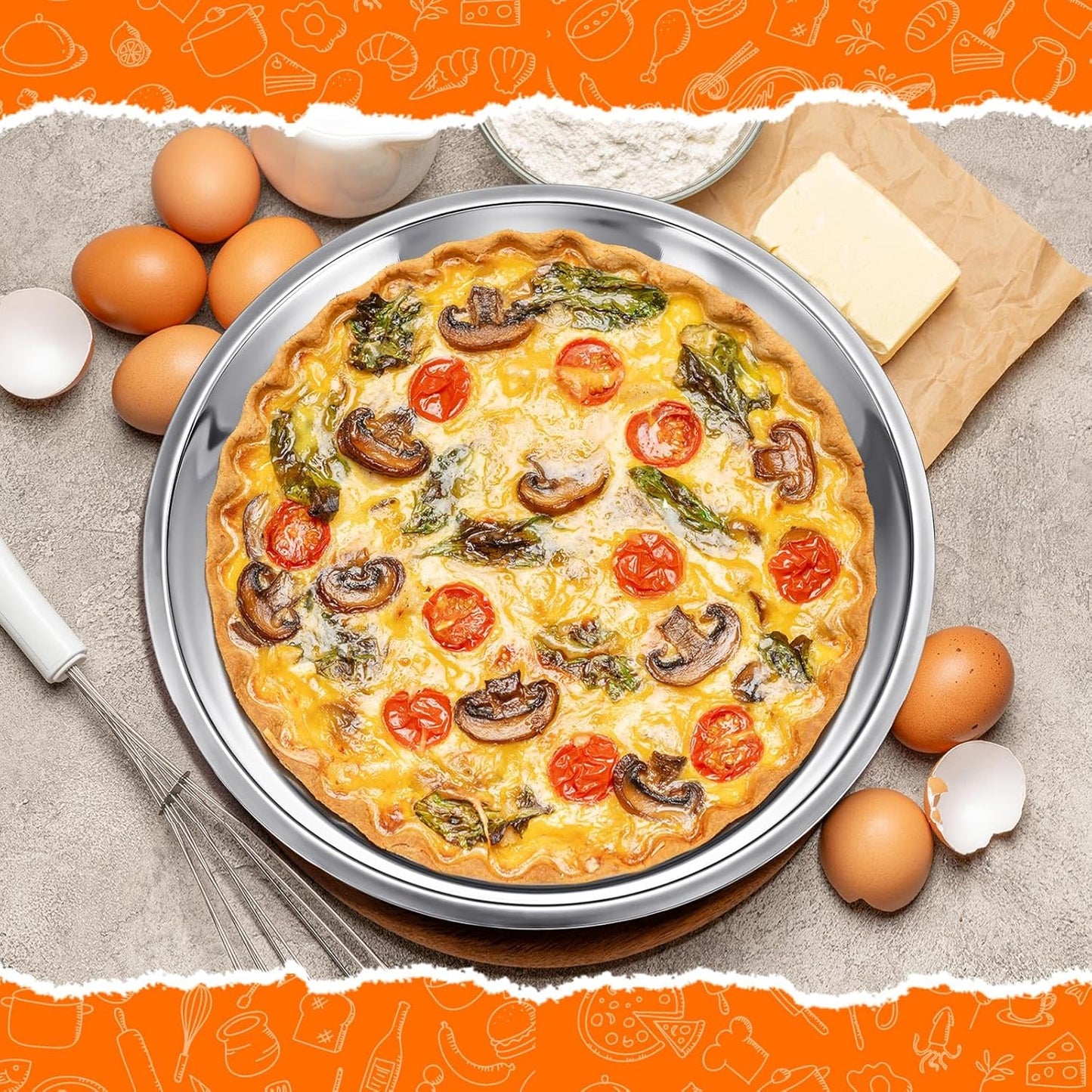 Nuogo 3 Pcs 16 14 10 Inch Large Deep Pizza Pans Stainless Steel Pizza Tray Round Oven Tray Rust Proof Reusable Bakeware Cooking Pan Dishwasher Safe for Baking, Serving, and Displaying Cookie Pie