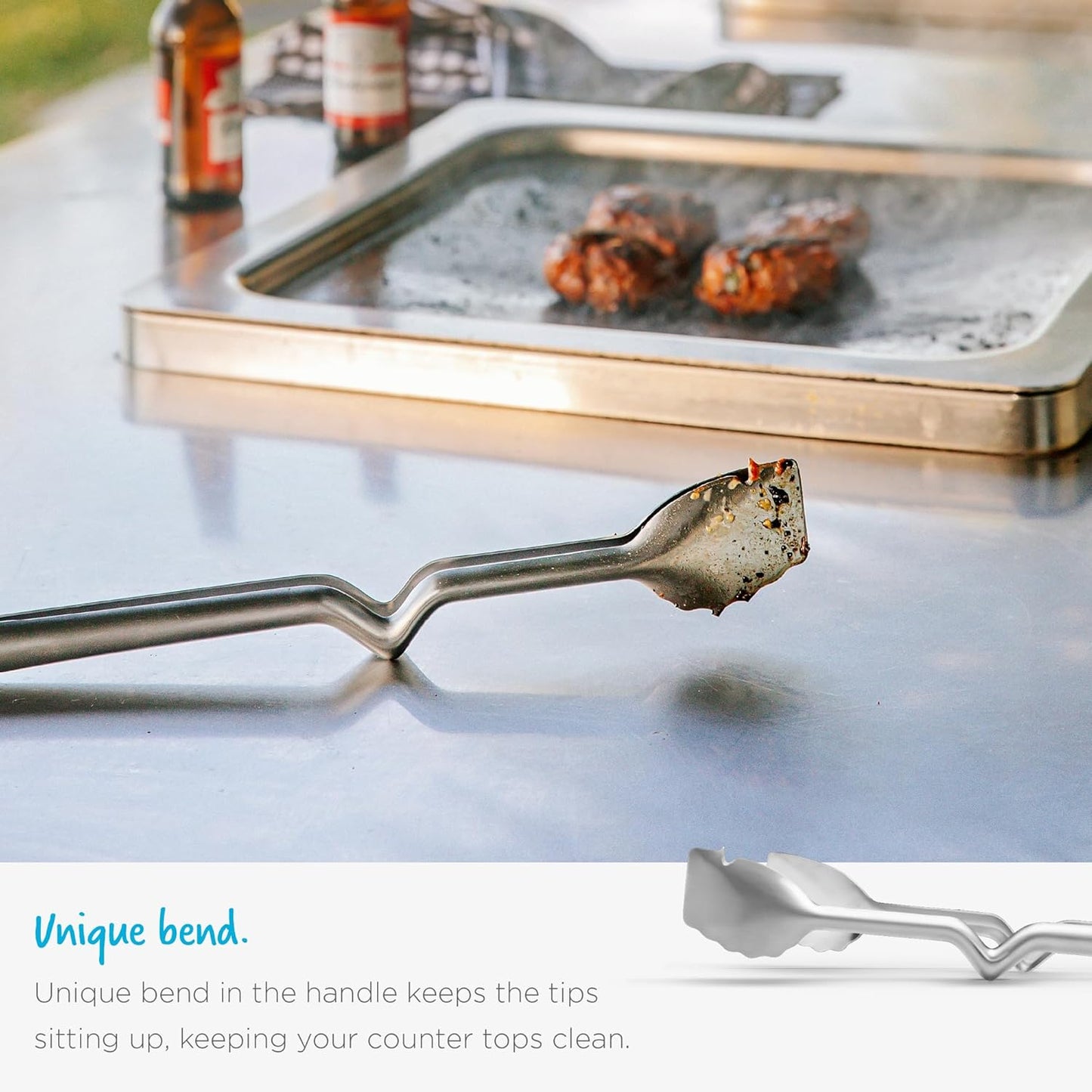 Dreamfarm BBQ Clongs Durable Barbecue Tongs with Click-Lock Open & Close, In-Built Sausage Prick & Cutter - 15" Stainless Steel