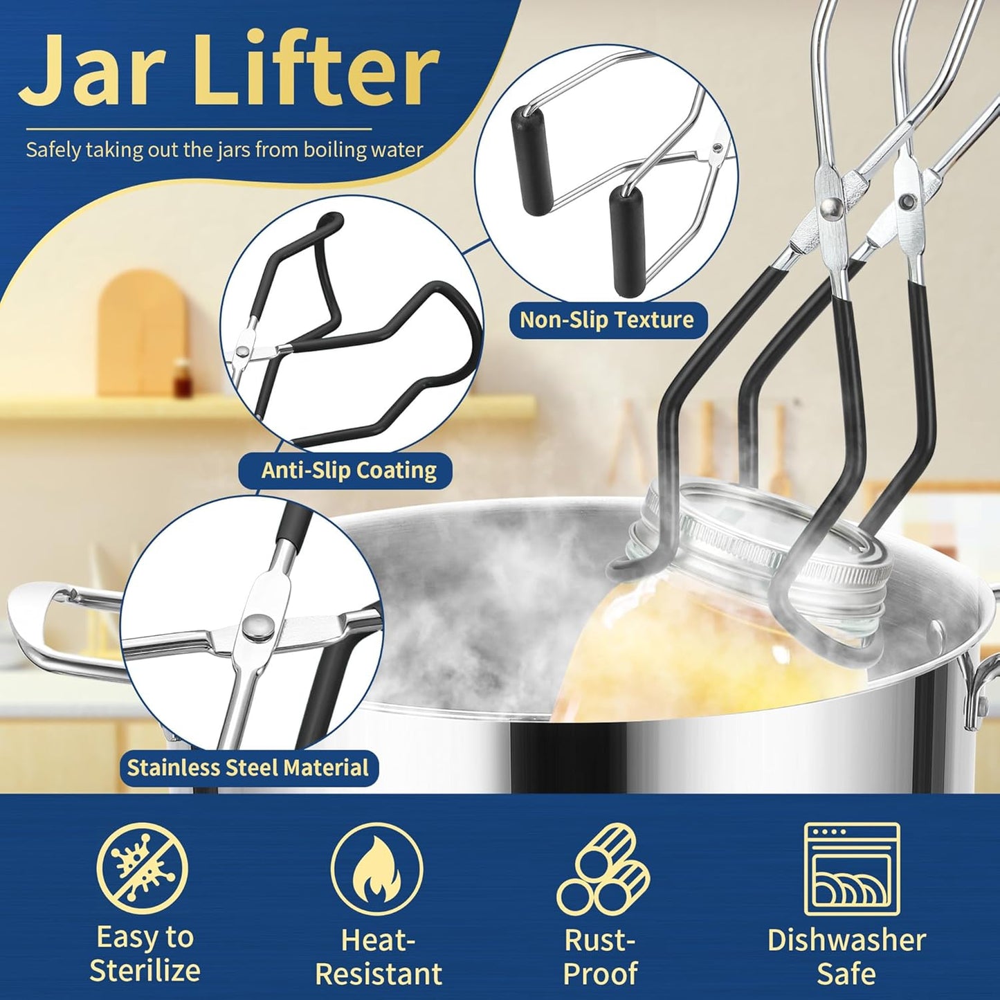 Canning Supplies Starter Kit,Canning Kit for Beginners of 12 with Rack,Silicone Oven Gloves,Jar Lifter,Funnel,Wrench,Tongs,Lid Lifter,Bubble Popper,Labels,ladle,Measuring spoon-G12-Black