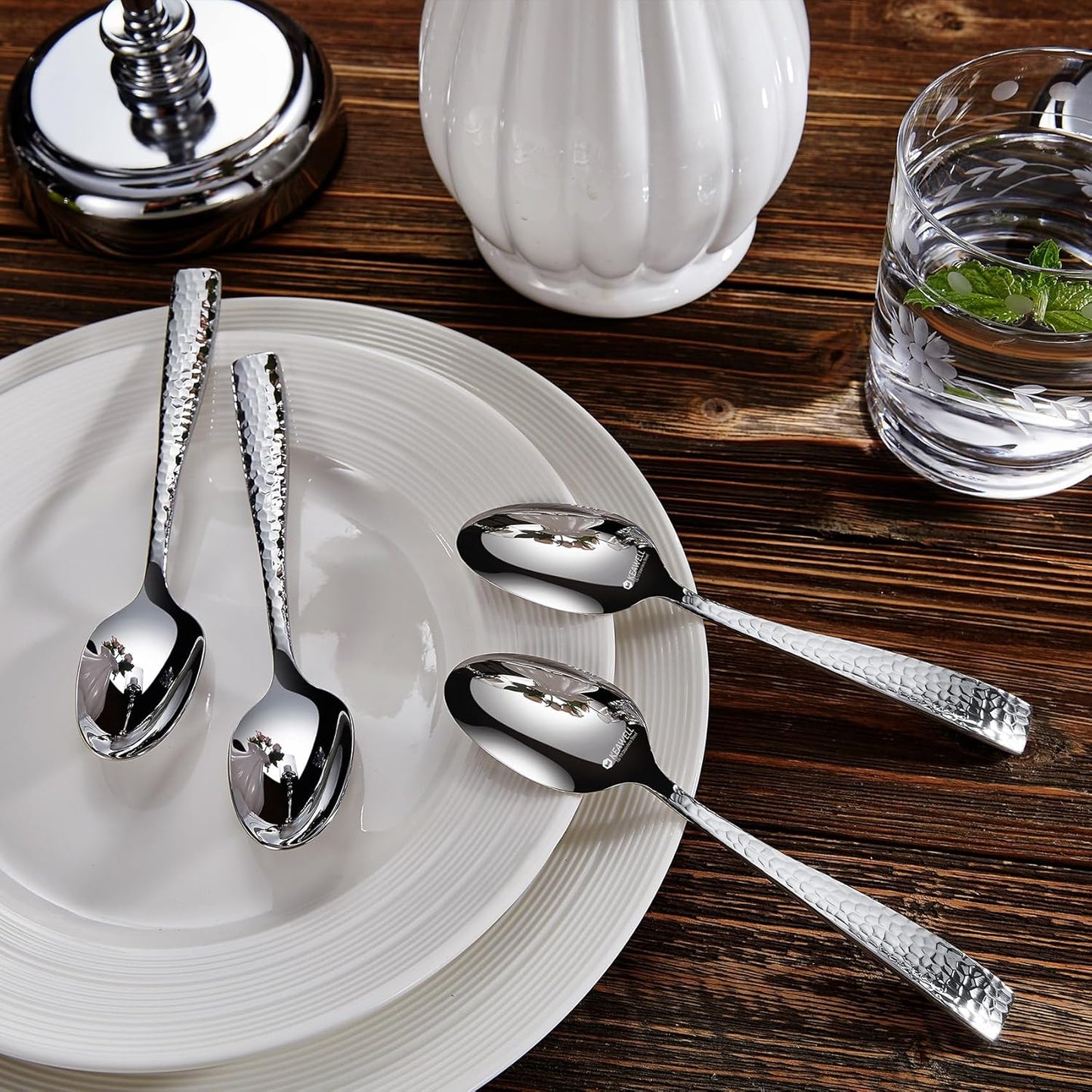 KEAWELL Premium 20/45/65 Piece Louis Hammered Silverware Set with Squared Edge, 18/10 Stainless Steel, Service for 4/8/12, Fine Flatware Set, Dishwasher Safe (20)